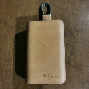 🦋3/$20 Camel w/ Gunmetal Leather Key Fob Case #218